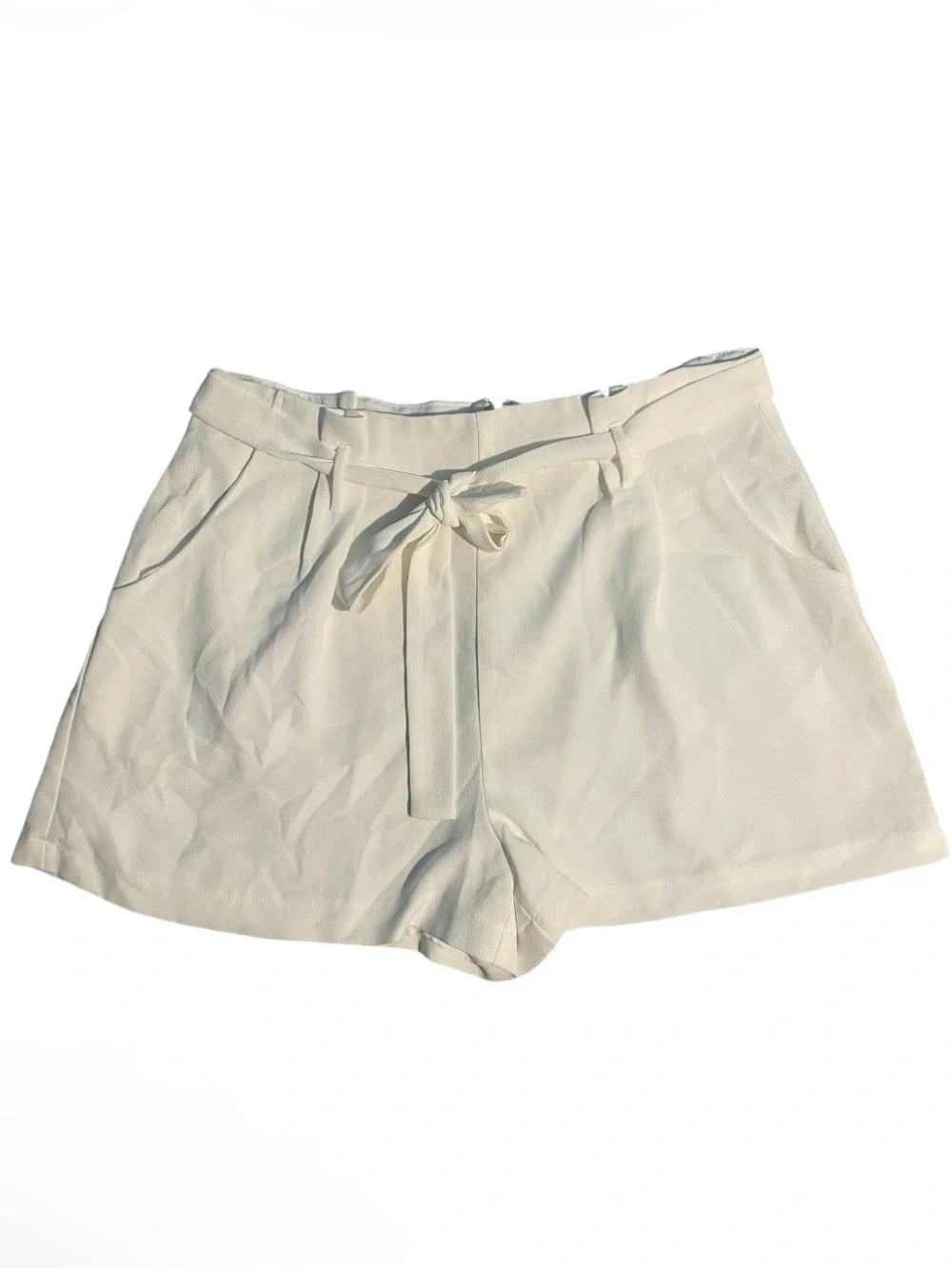 Leith Women’s White Tie-Waist Linen Blend Shorts
